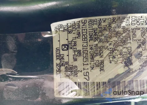 2001 Nissan Xterra Xe-V6 z USA, uszkodzony, nr VIN 5N1ED28T31C551197